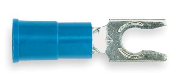 16-14 AWG Vinyl Locking Fork Terminal #8 Stud PK100, Seam: Brazed
