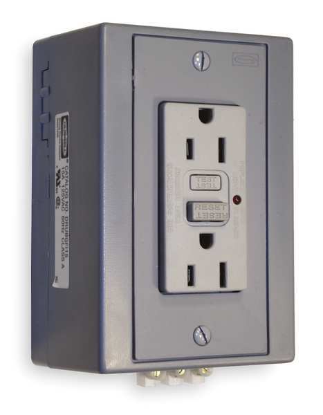 GFCI Receptacle, 15A, 125VAC, 5-15R, Gray