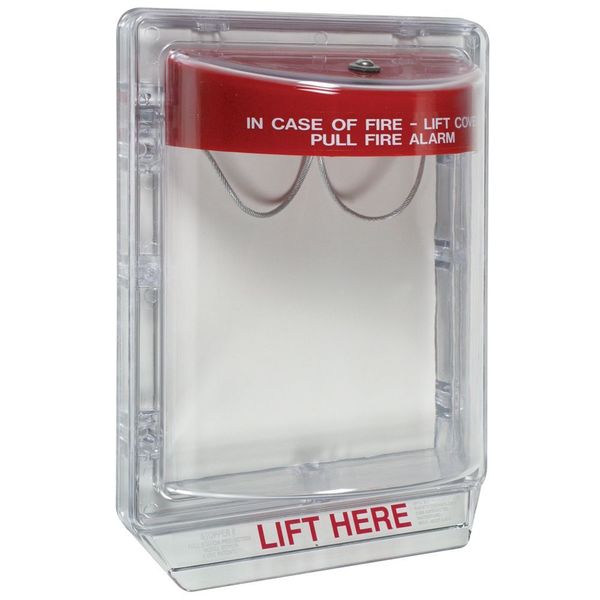 Pull Statoin Cover with Horn, Polycarbonate, Wall Mount, Red/Clear, 3 3/16 in Depth, 6 13/16 in Wide