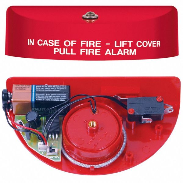 Pull Statoin Cover with Horn, Polycarbonate, Wall Mount, Red/Clear, 3 3/16 in Depth, 6 13/16 in Wide