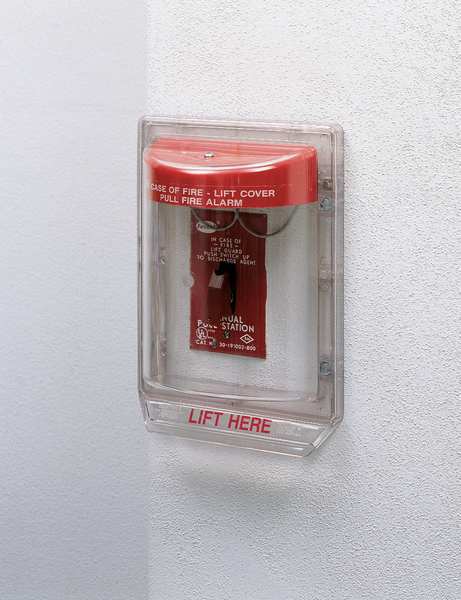 Pull Statoin Cover with Horn, Polycarbonate, Wall Mount, Red/Clear, 3 3/16 in Depth, 6 13/16 in Wide