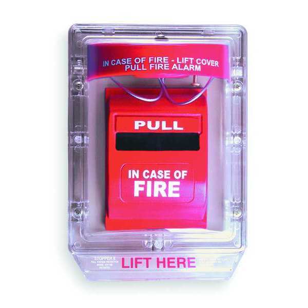 Pull Statoin Cover with Horn, Polycarbonate, Wall Mount, Red/Clear, 3 3/16 in Depth, 6 13/16 in Wide