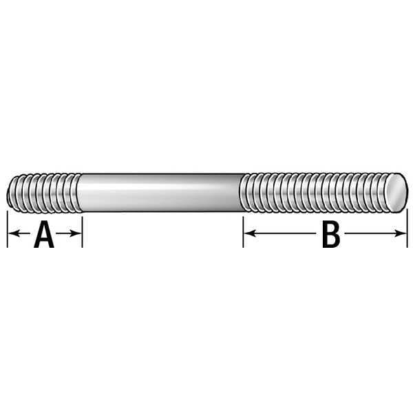 Double-End Threaded Stud, M20-2.5mm Thread to M20-2.5mm Thread, 200 mm, Steel, Black Oxide, 2 PK