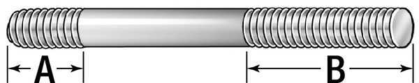 Double-End Threaded Stud, M10-1.5mm Thread to M10-1.5mm Thread, 80 mm, Steel, Black Oxide, 2 PK