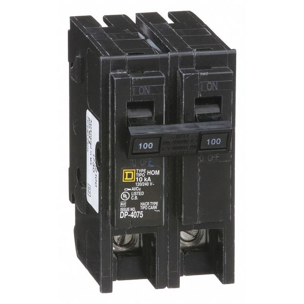 Miniature Circuit Breaker, 100 A, 120/240V AC, 2 Pole, Plug In Mounting Style, HOM Series