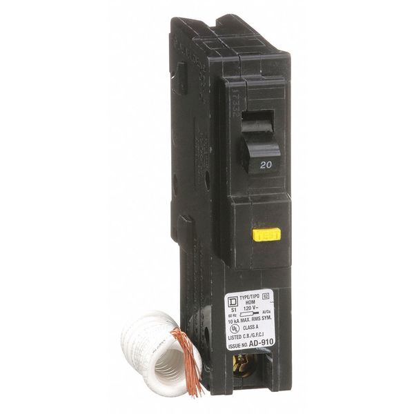 Miniature Circuit Breaker, 20 A, 120V AC, 1 Pole, Plug In Mounting Style, HOM Series
