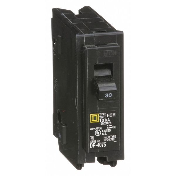 Miniature Circuit Breaker, 30 A, 120V AC, 1 Pole, Plug In Mounting Style, HOM Series