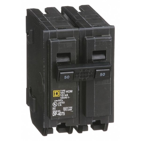 Miniature Circuit Breaker, 50 A, 120/240V AC, 2 Pole, Plug In Mounting Style, HOM Series