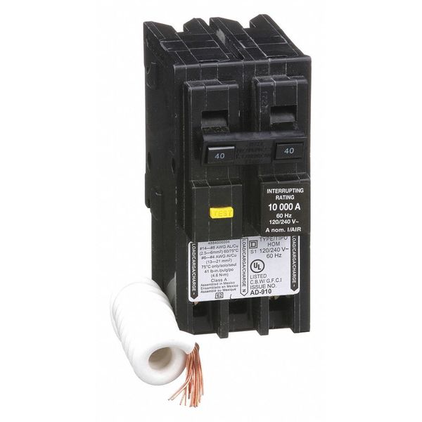 Miniature Circuit Breaker, 40 A, 120/240V AC, 2 Pole, Plug In Mounting Style, HOM Series
