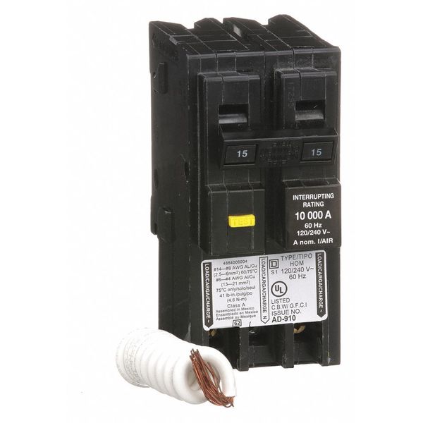Miniature Circuit Breaker, 15 A, 120/240V AC, 2 Pole, Plug In Mounting Style, HOM Series