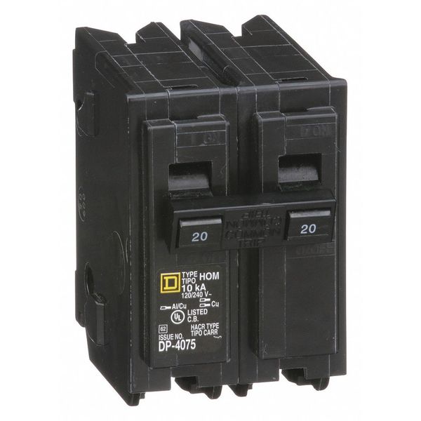 Miniature Circuit Breaker, 20 A, 120/240V AC, 2 Pole, Plug In Mounting Style, HOM Series