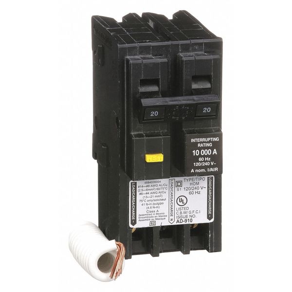Miniature Circuit Breaker, 20 A, 120/240V AC, 2 Pole, Plug In Mounting Style, HOM Series