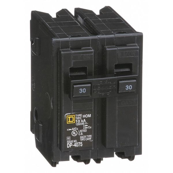 Miniature Circuit Breaker, 30 A, 120/240V AC, 2 Pole, Plug In Mounting Style, HOM Series