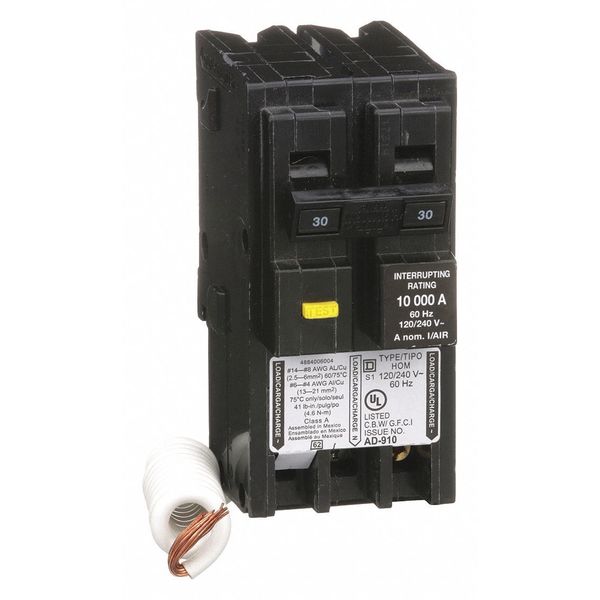 Miniature Circuit Breaker, 30 A, 120/240V AC, 2 Pole, Plug In Mounting Style, HOM Series