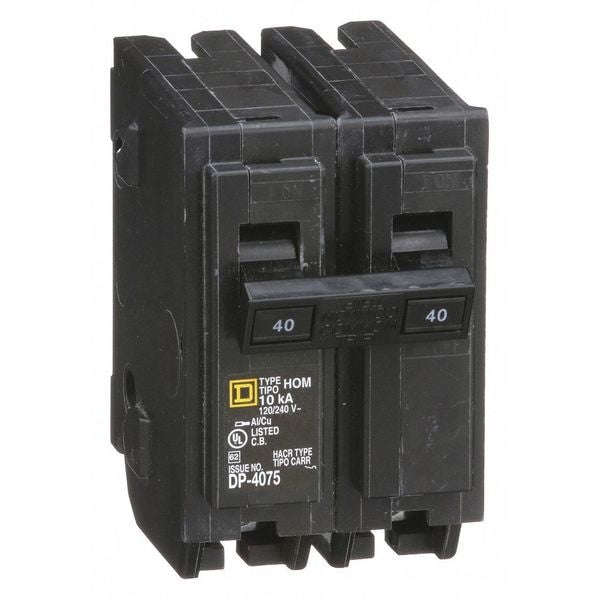 Miniature Circuit Breaker, 40 A, 120/240V AC, 2 Pole, Plug In Mounting Style, HOM Series