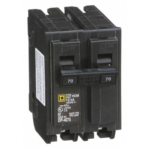 Miniature Circuit Breaker, 70 A, 120/240V AC, 2 Pole, Plug In Mounting Style, HOM Series