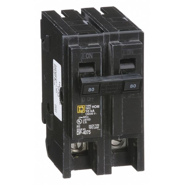Miniature Circuit Breaker, 80 A, 120/240V AC, 2 Pole, Plug In Mounting Style, HOM Series