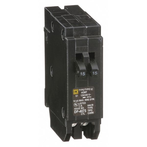 Miniature Circuit Breaker, 15 A, 120/240V AC, 1 Pole, Plug In Mounting Style, HOM Series