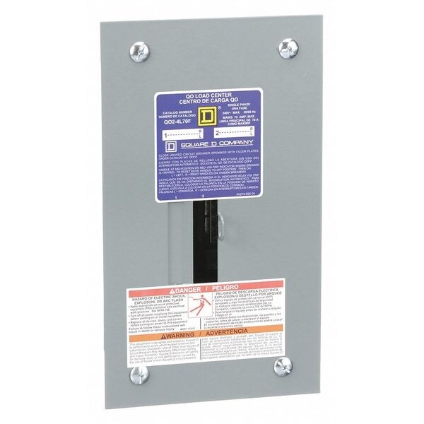 Load Center, 2 Spaces, 70 A Amps, 120/240V AC, QO Circuit Breaker Type