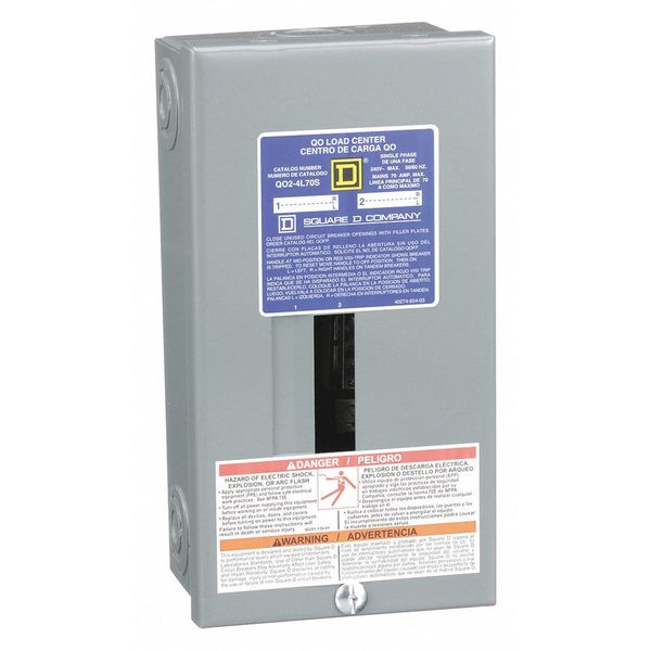 Load Center, 2 Spaces, 70 A Amps, 120/240V AC, QO Circuit Breaker Type