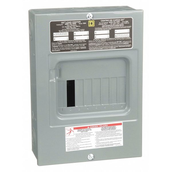 Load Center, 6 Spaces, 100 A Amps, 120/240V AC, QO Circuit Breaker Type