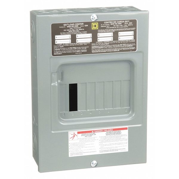 Load Center, 8 Spaces, 100 A Amps, 120/240V AC, QO Circuit Breaker Type