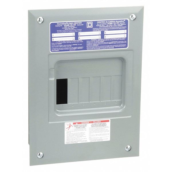 Load Center, 6 Spaces, 100 A Amps, 120/240V AC, HOM Circuit Breaker Type