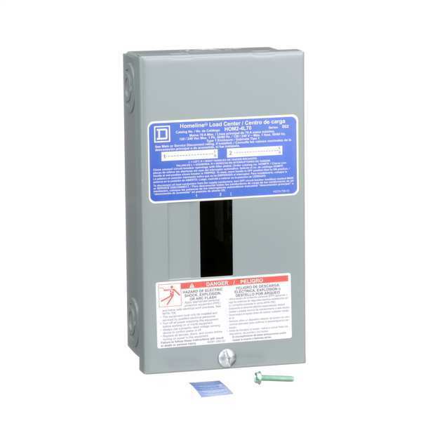 Load Center, 2 Spaces, 70 A Amps, 120/240V AC, HOM Circuit Breaker Type