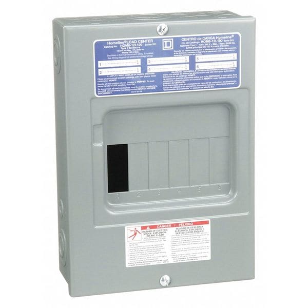 Load Center, 6 Spaces, 100 A Amps, 120/240V AC, HOM Circuit Breaker Type