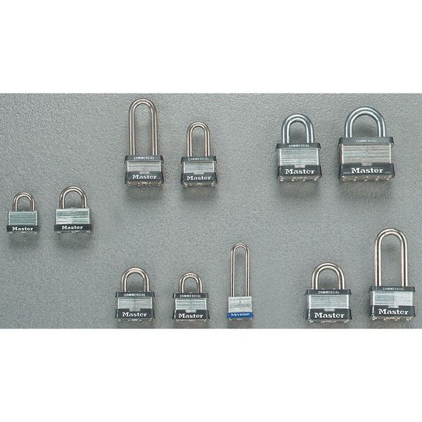Padlock, Keyed Different, Long Shackle, Rectangular Steel Body, Steel Shackle, 1/2 in W