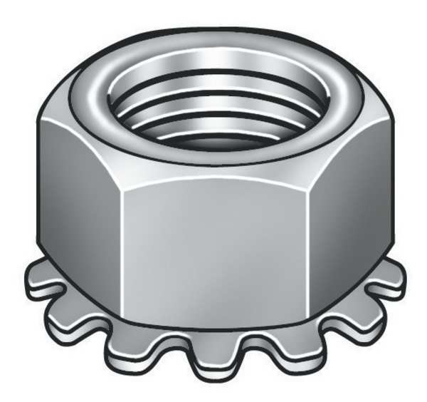 Serrated Lock Nut, M16-2.00, Steel, Class 8, Zinc Plated, 16 mm Ht, 50 PK