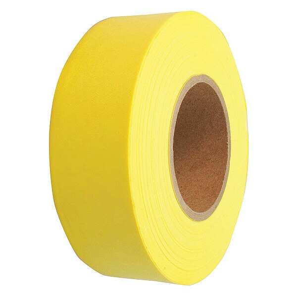 Flagging Tape, Yellow, Polyethylene, 1 3/16 in Roll Width, 300 ft Long, 2 mil Thick, UV Resistant