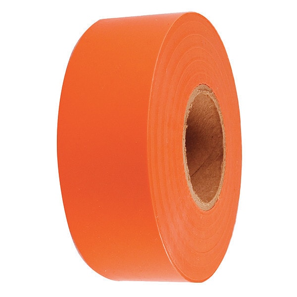 Flagging Tape, Orange, Polyethylene, 1 3/16 in Roll Width, 300 ft Long, 2 mil Thick, UV Resistant