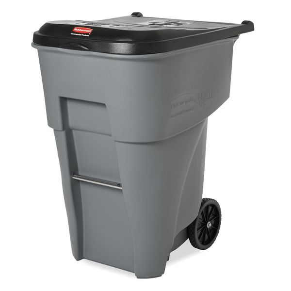 95 gal Rectangular Trash Can, Gray, 28 3/4 in Dia, Lift Up, HDPE/MDPE