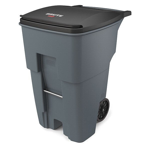 95 gal Rectangular Trash Can, Gray, 28 3/4 in Dia, Lift Up, HDPE/MDPE