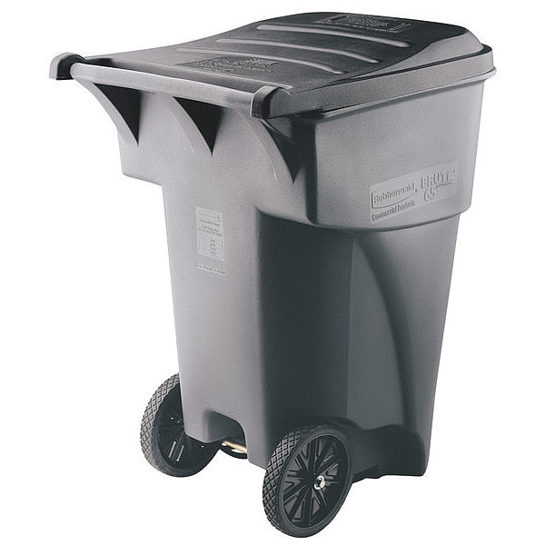 95 gal Rectangular Trash Can, Gray, 28 3/4 in Dia, Lift Up, HDPE/MDPE