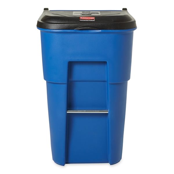 95 gal Rectangular Trash Can, Blue, 28 3/4 in Dia, Lift Up, HDPE/MDPE