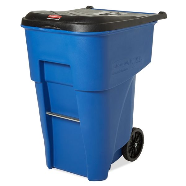 95 gal Rectangular Trash Can, Blue, 28 3/4 in Dia, Lift Up, HDPE/MDPE