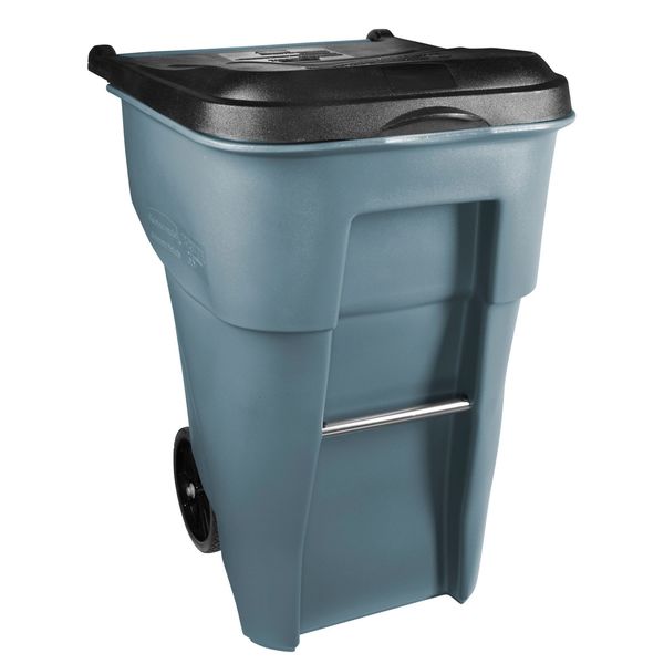 65 gal Rectangular Trash Can, Gray, 25 1/4 in Dia, Lift Up, HDPE/MDPE