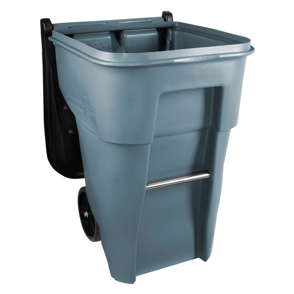 65 gal Rectangular Trash Can, Gray, 25 1/4 in Dia, Lift Up, HDPE/MDPE
