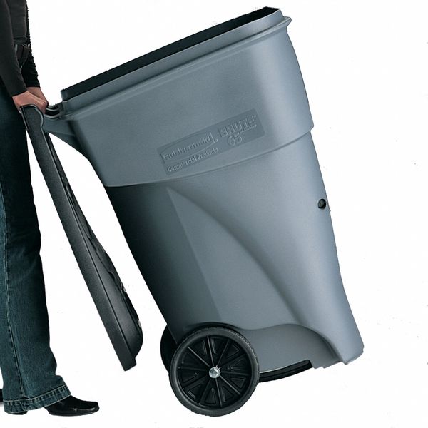 65 gal Rectangular Trash Can, Gray, 25 1/4 in Dia, Lift Up, HDPE/MDPE
