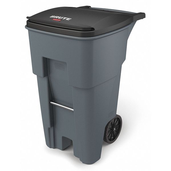 65 gal Rectangular Trash Can, Gray, 25 1/4 in Dia, Lift Up, HDPE/MDPE