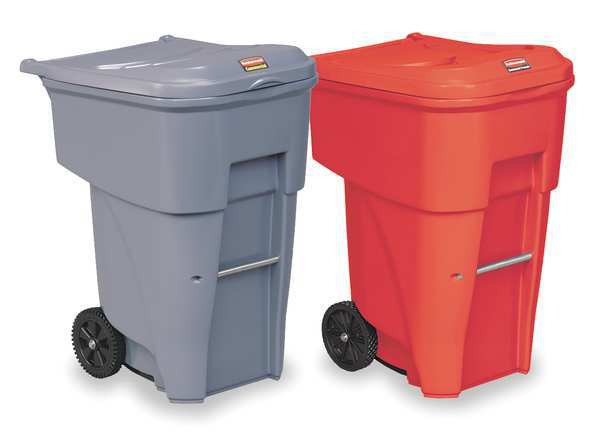 65 gal Rectangular Trash Can, Gray, 25 1/4 in Dia, Lift Up, HDPE/MDPE