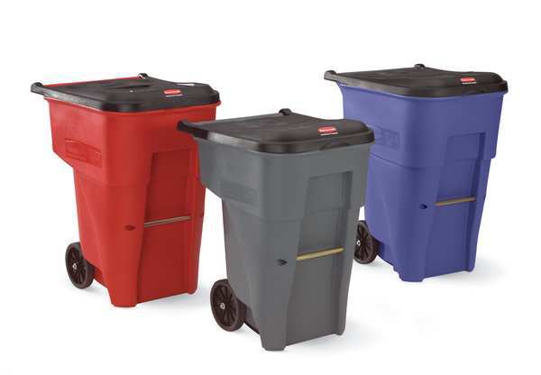 65 gal Rectangular Trash Can, Gray, 25 1/4 in Dia, Lift Up, HDPE/MDPE
