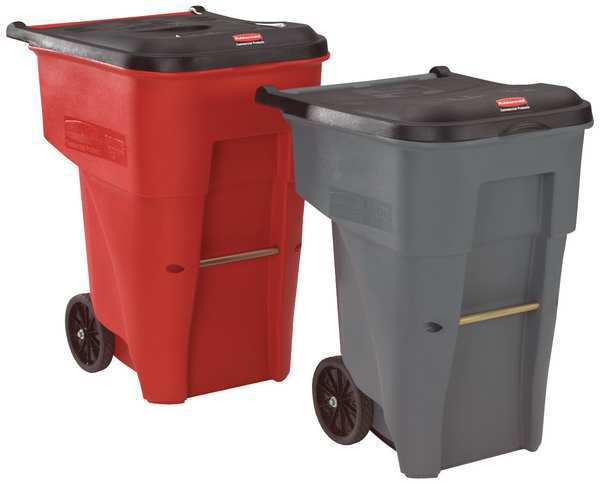 65 gal Rectangular Trash Can, Gray, 25 1/4 in Dia, Lift Up, HDPE/MDPE
