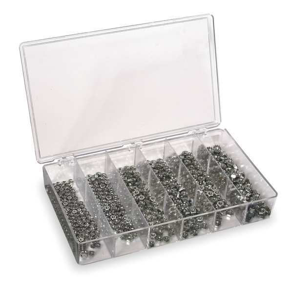 Zinc Plated Finish Steel Keps w/ External Tooth Washer Hex Lock Nut Assortment, 600 pc.