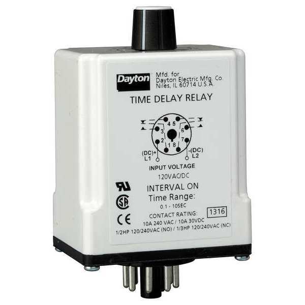 Time Delay Relay, 120VAC/DC, 10A, DPDT