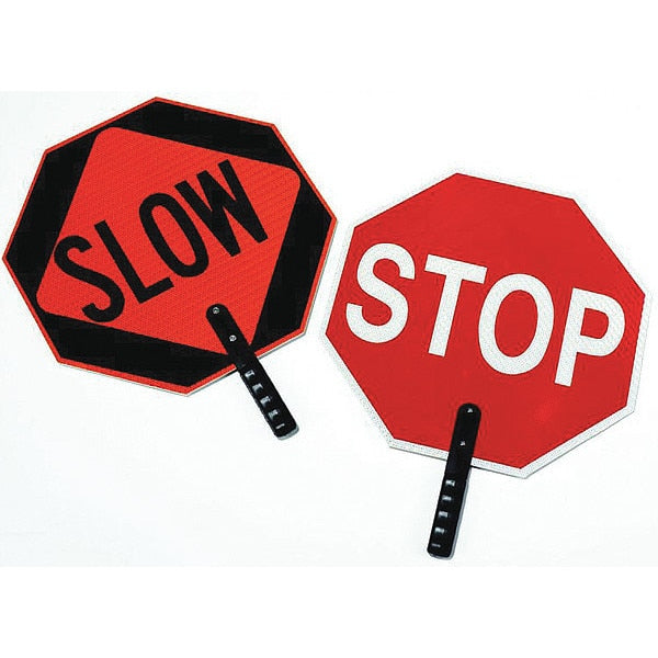 Traffic Paddle Sign, 2-Sided Stop/Slow, Non-Reflective, 18 in HxW, 9 in Polygrip Handle