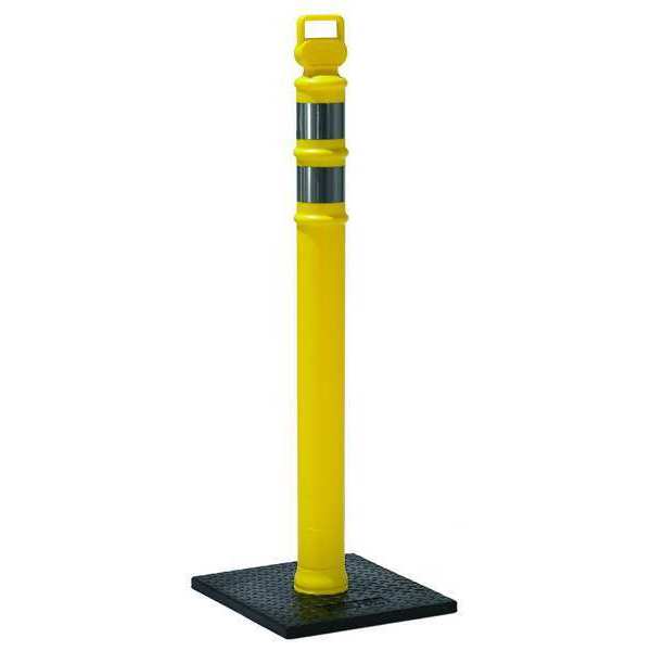 Delineator Post with Base, Polyethylene, 45 in H, Yellow, High-Intensity Prismatic, Grabber Top