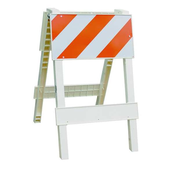 Leg Frame Type 1 Folding Barricade, polypropylene, 40 in H, 40 in L, 24 in W, Orange/White